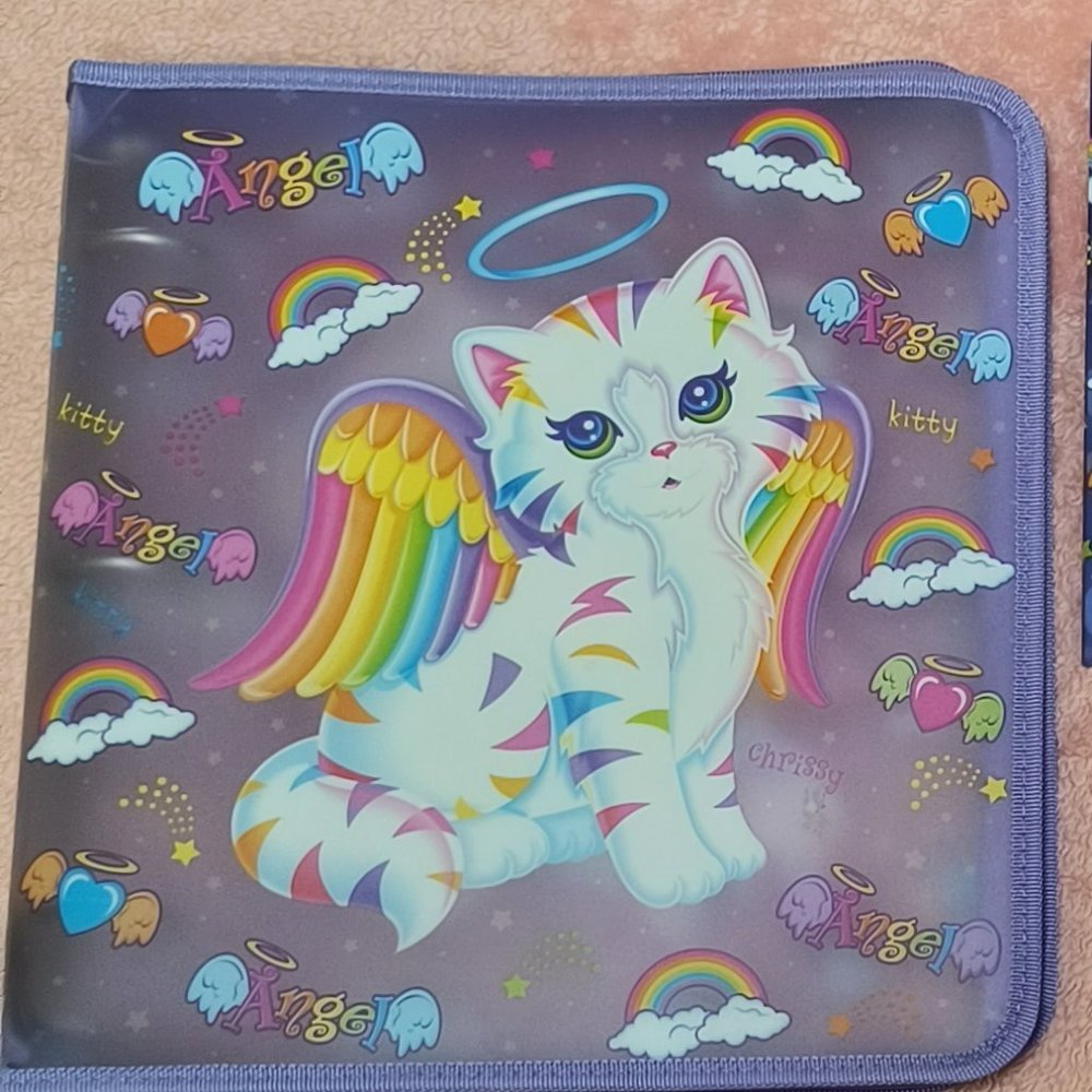 Vtg Lisa Frank Chrissy Angel Kitty Zip Up Binder and folders bundle